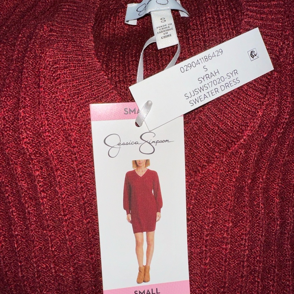 Jessica Simpson Women's Relaxed Fit V-Neck Mid Length Sweater Dress Small